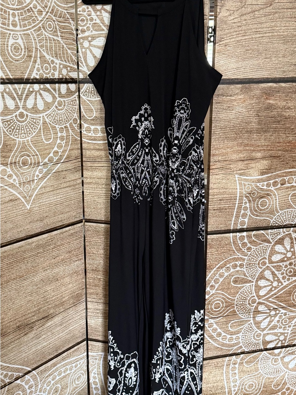 INC International Concepts Black Jumpsuit  with White Paisley Print